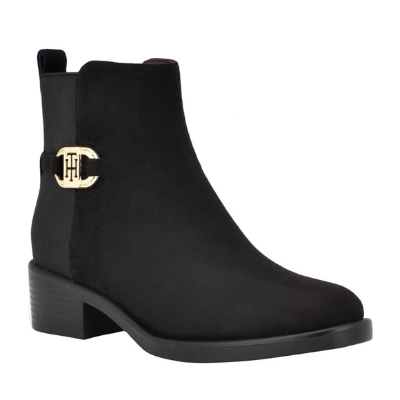 Tommy Hilfiger Shoes - Tommy Hilfiger Women's Black Ankle Booties with Gold Accent Size 8.5